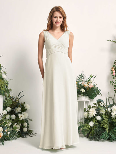 Carlyna June A-Line Ivory Bridesmaid Dress Maxi Sleeveless V-Neck Dress #color_ivory