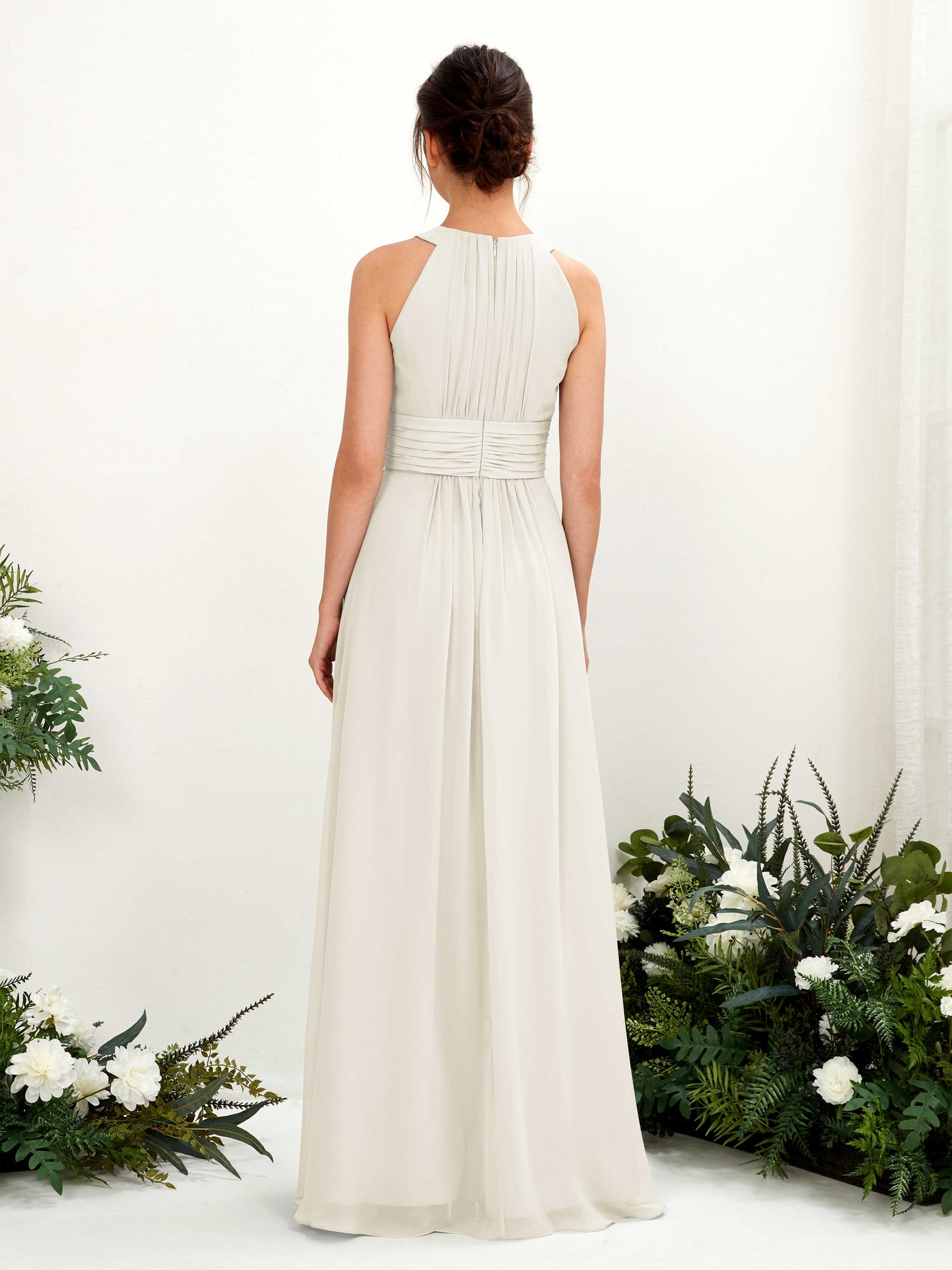 A-line Round Sleeveless Chiffon Bridesmaid Dress - Ivory (81221526)#color_ivory