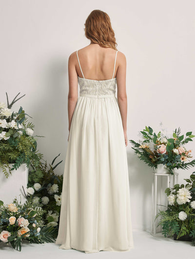 Carlyna Alexandra A-Line Ivory Beaded Bridesmaid Dress Maxi Sleeveless V-Neck Dress Back View #color_ivory