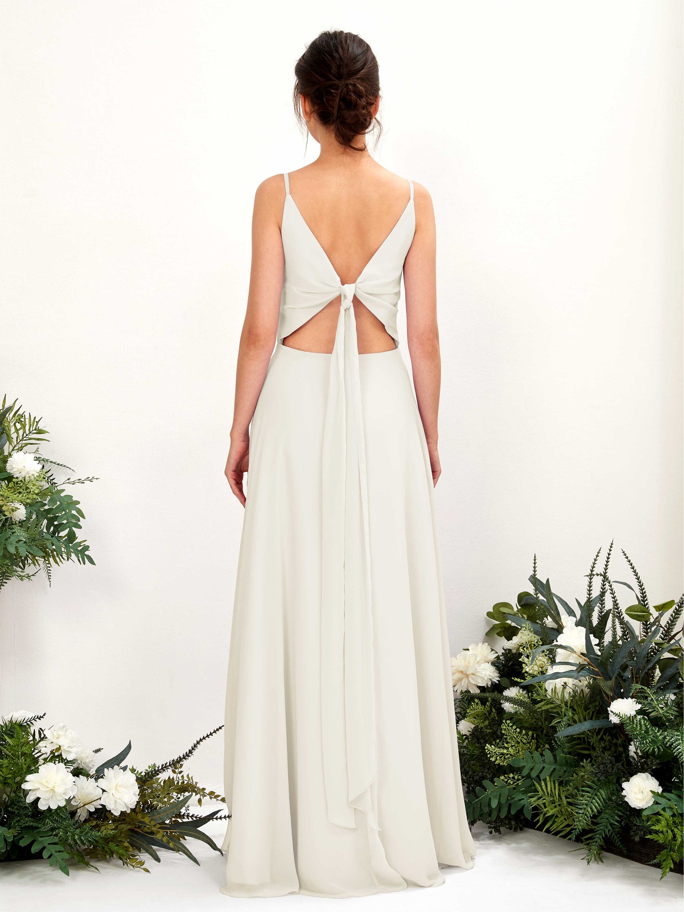 A-line Spaghetti-straps V-neck Sleeveless Chiffon Bridesmaid Dress - Ivory (81220626)#color_ivory