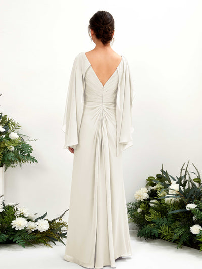 Carlyna Alain A-Line Ivory Bridesmaid Dress Maxi Cap Sleeve V-Neck Dress Back View #color_ivory