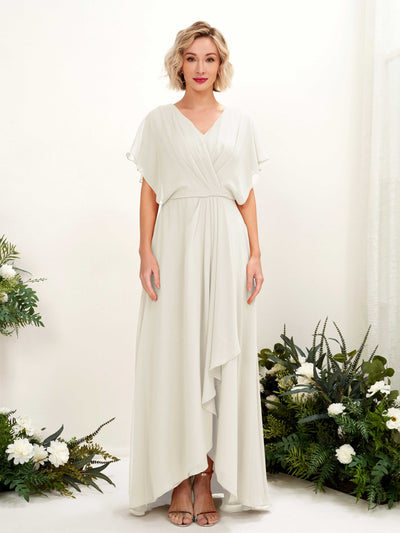 Carlyna Soleil A-Line Ivory Bridesmaid Dress Maxi Short Sleeve V-Neck Dress #color_ivory