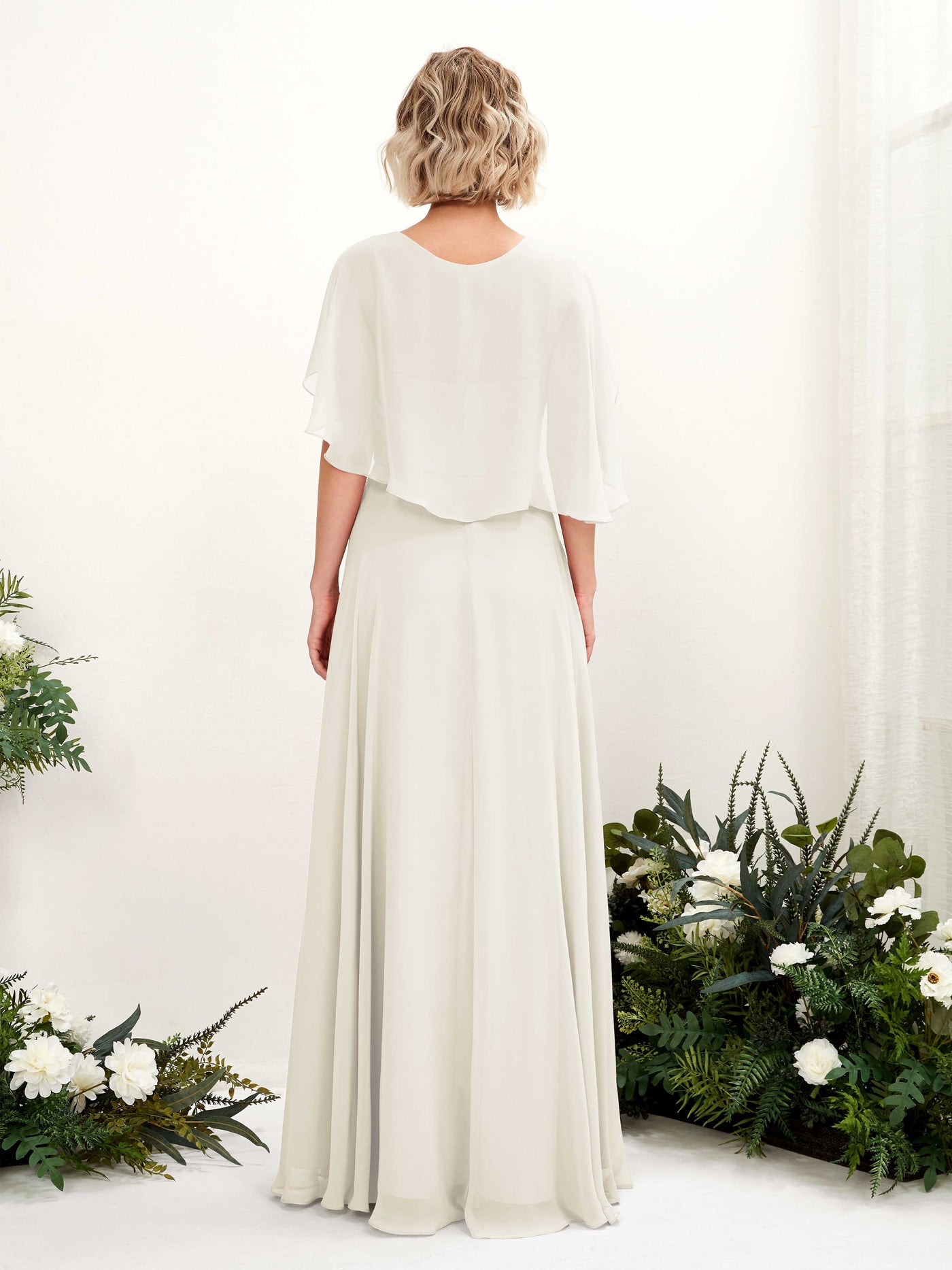 A-line V-neck Short Sleeves Chiffon Bridesmaid Dress - Ivory (81224426)#color_ivory