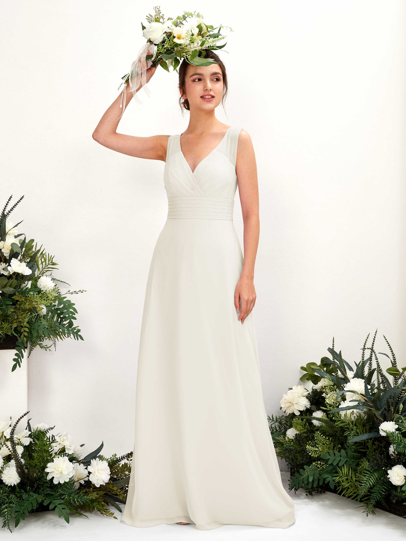 A-line V-neck Sleeveless Chiffon Bridesmaid Dress - Ivory (81220926)#color_ivory