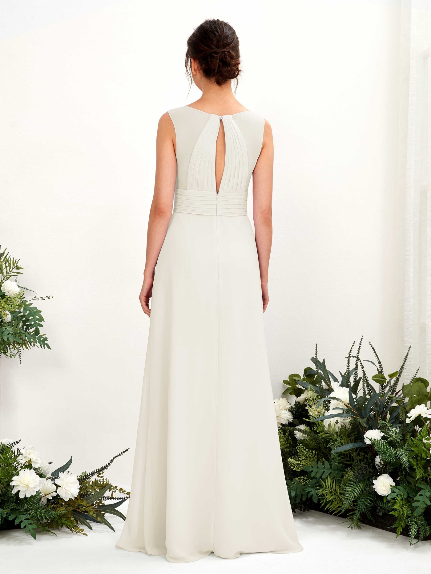 A-line V-neck Sleeveless Chiffon Bridesmaid Dress - Ivory (81220926)#color_ivory