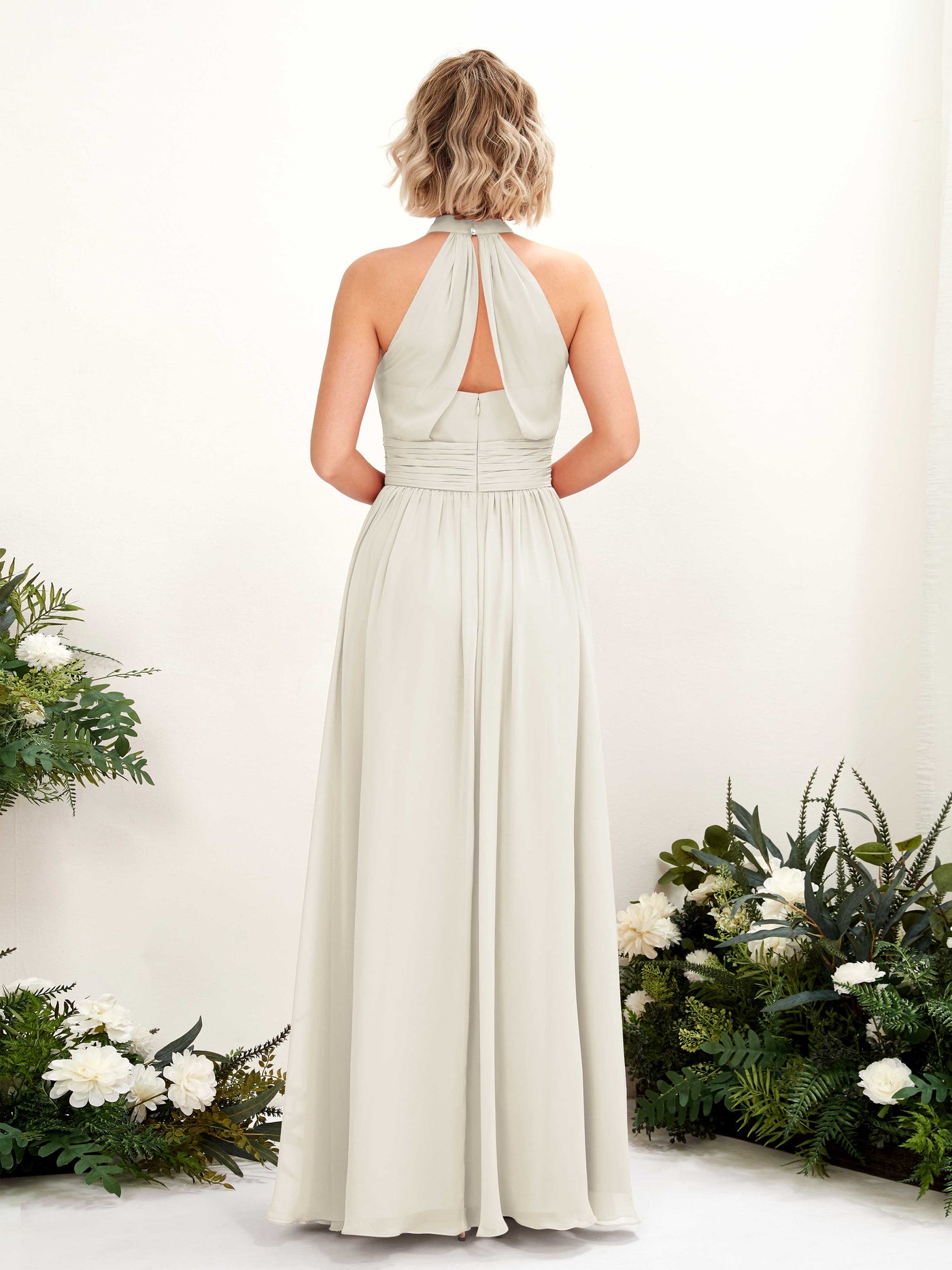 Ball Gown Halter Sleeveless Chiffon Bridesmaid Dress - Ivory (81225326)#color_ivory