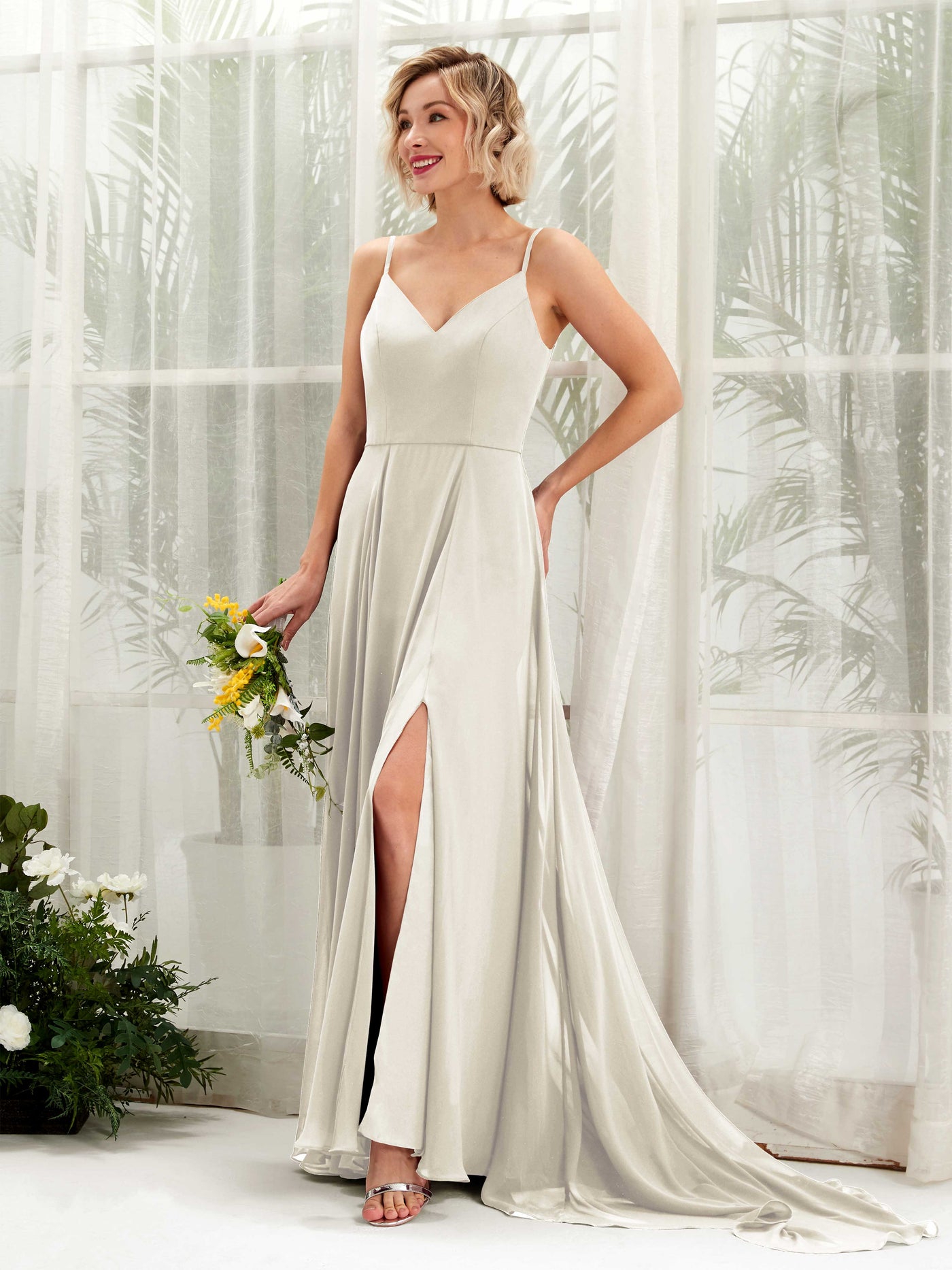 Ball Gown V-neck Sleeveless Bridesmaid Dress - Ivory (81224126)#color_ivory