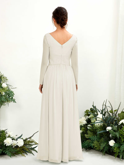 Carlyna Coline A-Line Ivory Bridesmaid Dress Maxi Long Sleeve V-Neck Back View #color_ivory