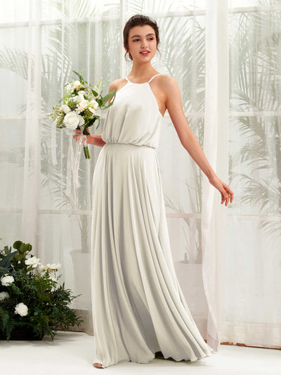 Carlyna Alva A-Line Ivory Bridesmaid Dress Maxi Sleeveless Halter Dress Front View #color_ivory
