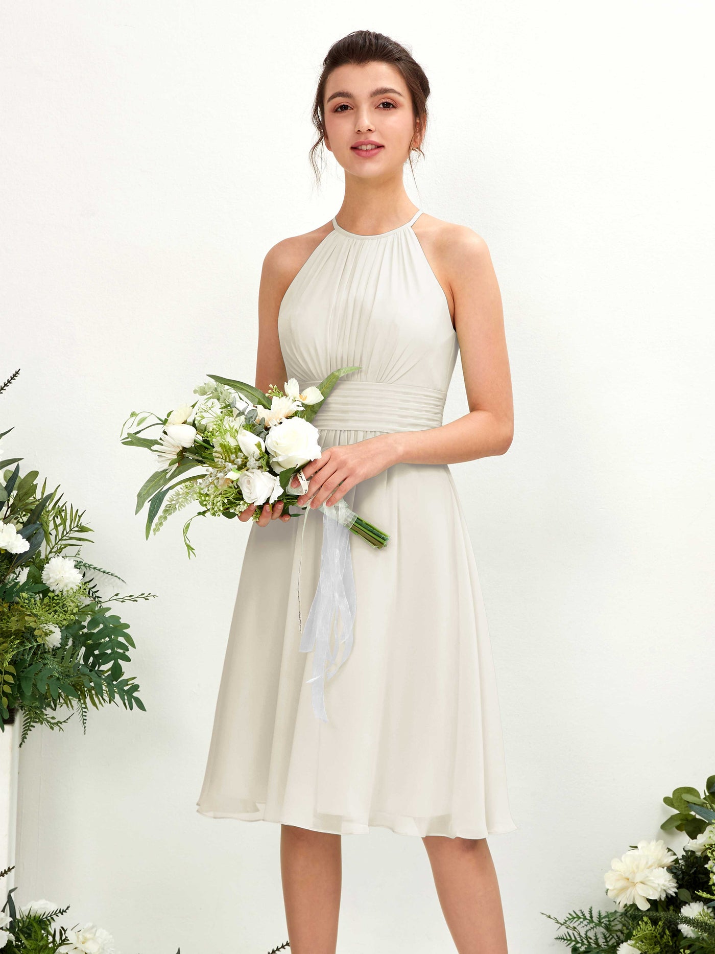 Halter Sleeveless Chiffon Bridesmaid Dress - Ivory (81220126)#color_ivory