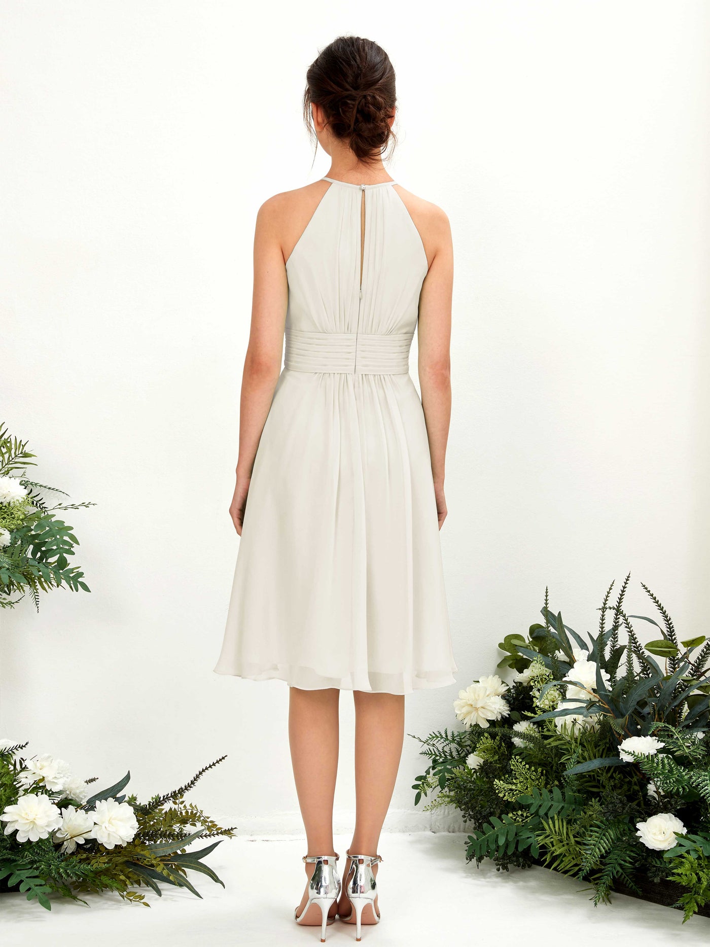 Halter Sleeveless Chiffon Bridesmaid Dress - Ivory (81220126)#color_ivory