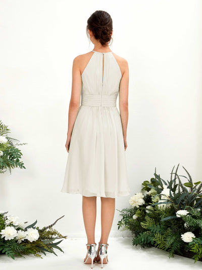 Carlyna Cathie A-Line Ivory Bridesmaid Dress Knee-Length Sleeveless Round Neck Dress Back View #color_ivory