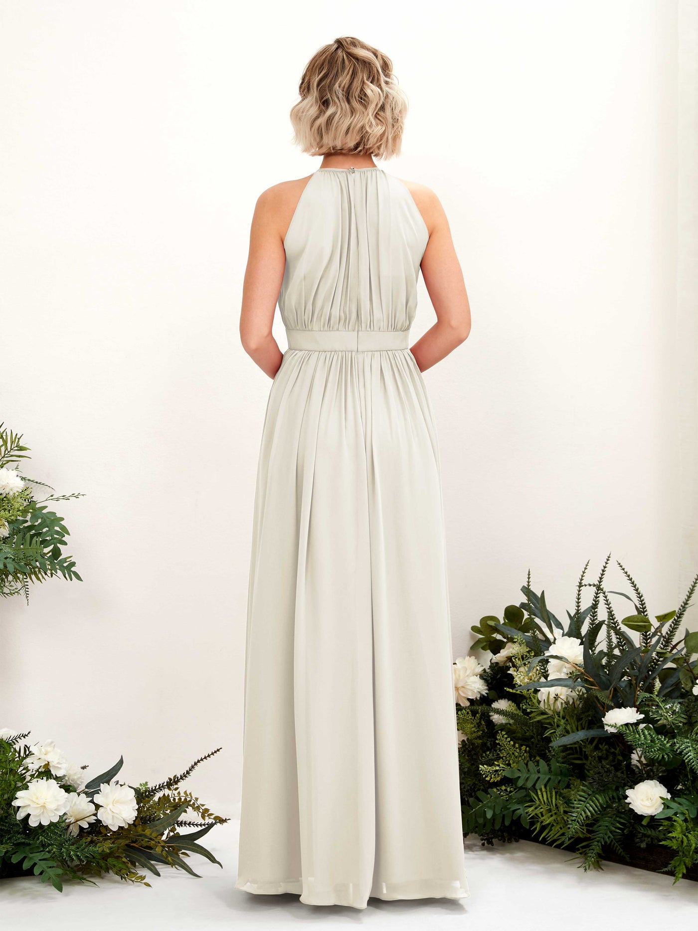 Halter Sleeveless Chiffon Bridesmaid Dress - Ivory (81223126)#color_ivory