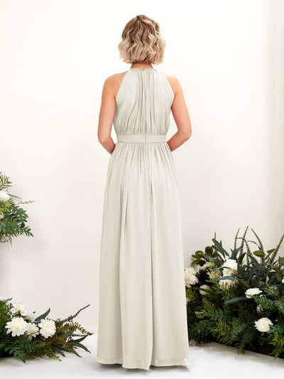 Carlyna Eden A-Line Ivory Bridesmaid Dress Maxi Sleeveless Round Neck Dress Back View #color_ivory