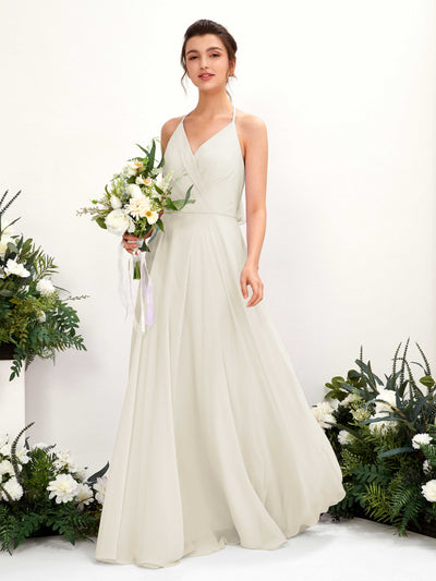 Carlyna Launo A-Line Ivory Bridesmaid Dress Maxi Sleeveless V-Neck Dress #color_ivory