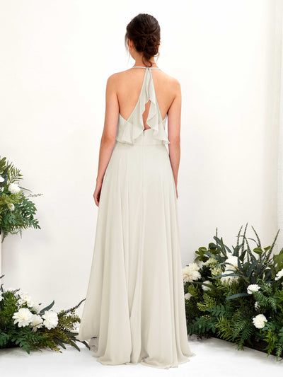 Carlyna Launo A-Line Ivory Bridesmaid Dress Maxi Sleeveless V-Neck Dress #color_ivory