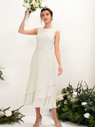 Carlyna Raina Mermaid Ivory Bridesmaid Dress Midi Sleeveless Round Neck Dress #color_ivory