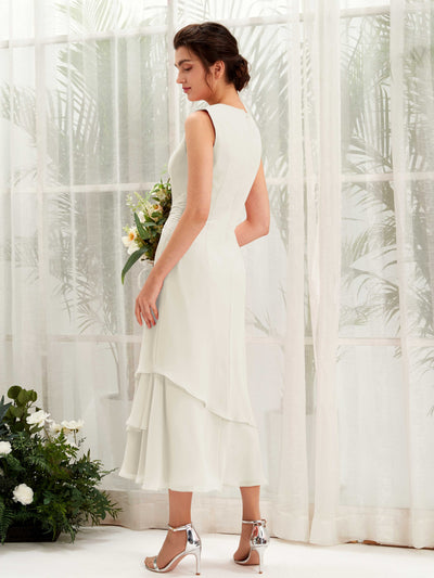 Carlyna Raina Mermaid Ivory Bridesmaid Dress Midi Sleeveless Round Neck Dress #color_ivory