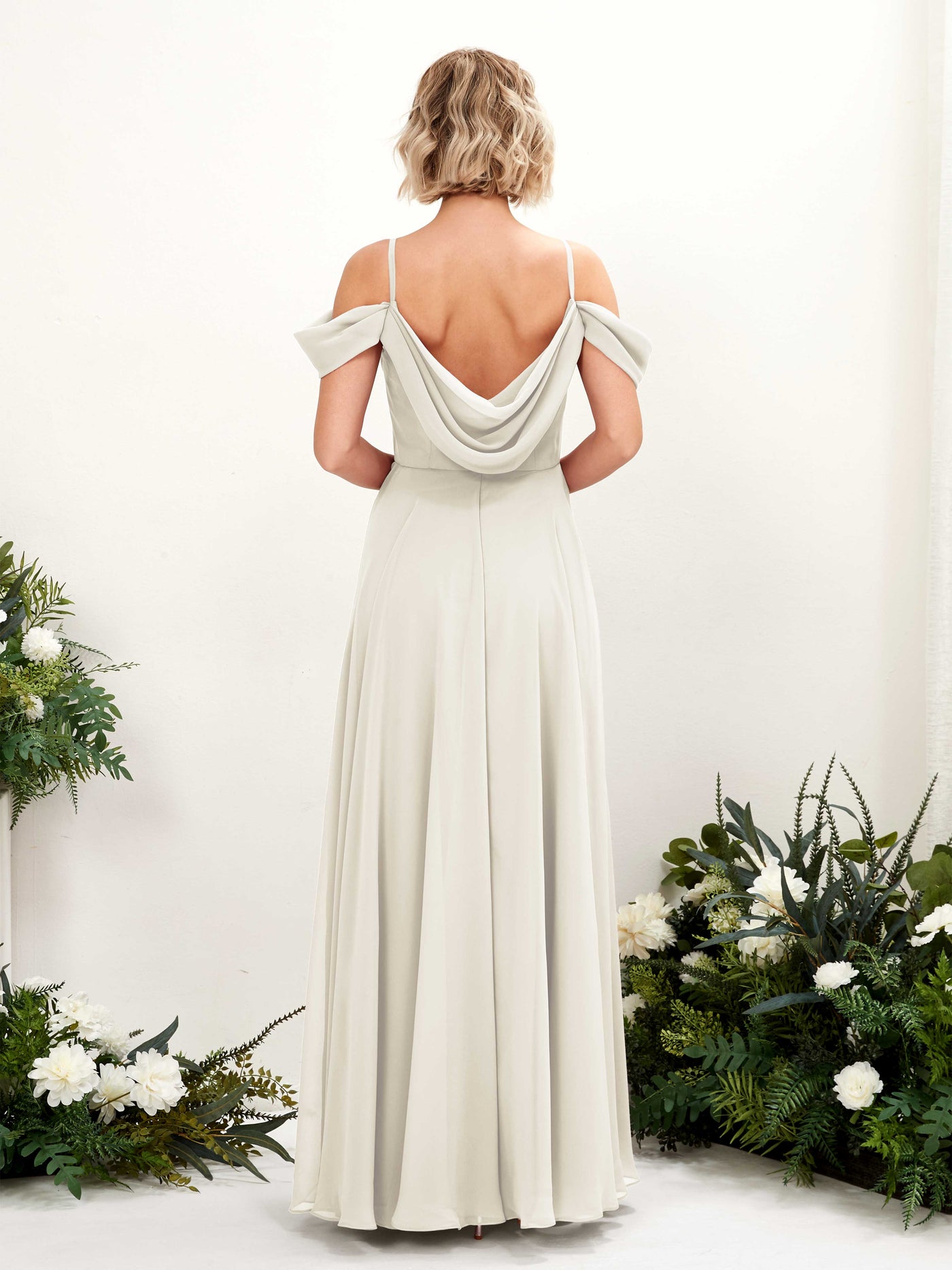 Off Shoulder Straps V-neck Sleeveless Chiffon Bridesmaid Dress - Ivory (81224926)#color_ivory