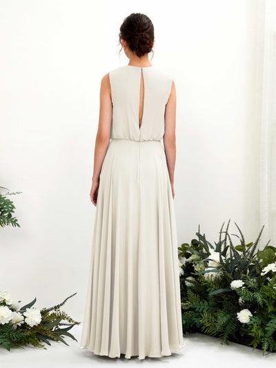 Carlyna Alma A-Line Ivory Bridesmaid Dress Maxi Sleeveless Round Neck Dress Back View #color_ivory