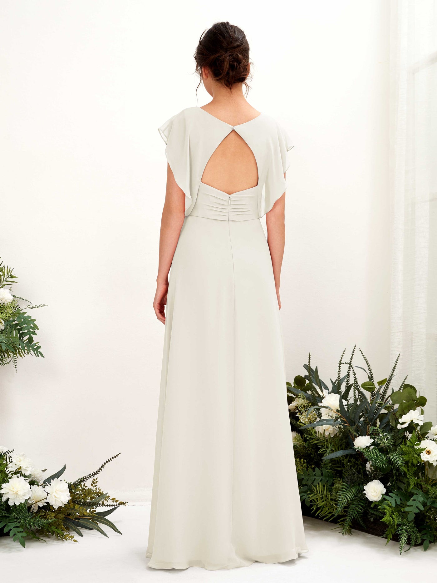 V-neck Cap Sleeves Bridesmaid Dress - Ivory (81225626)#color_ivory