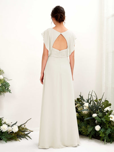 Carlyna Annie A-Line Ivory Bridesmaid Dress Maxi Cap Sleeve V-Neck Dress Back View #color_ivory