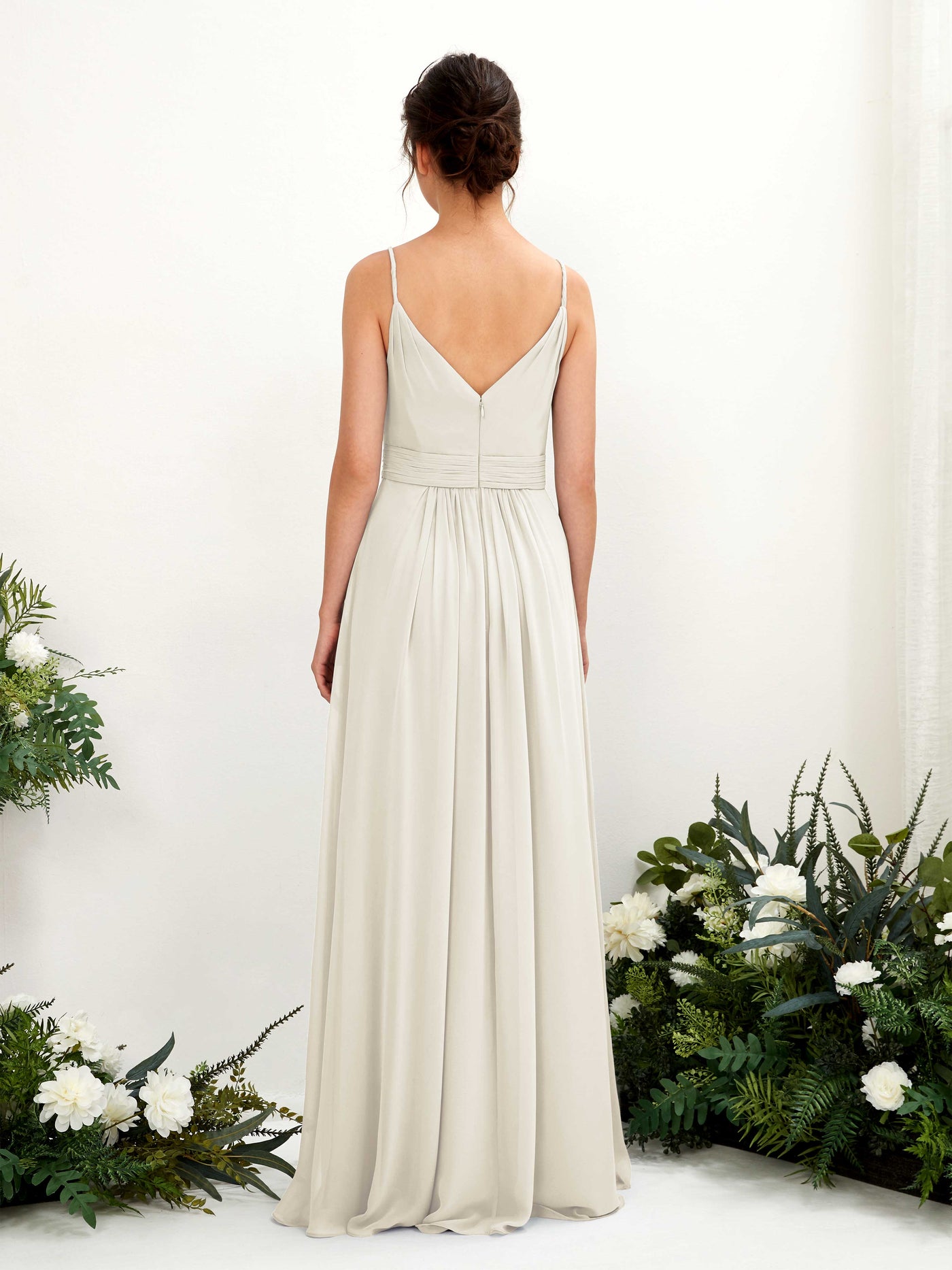 Spaghetti-straps V-neck Sleeveless Bridesmaid Dress - Ivory (81223926)#color_ivory
