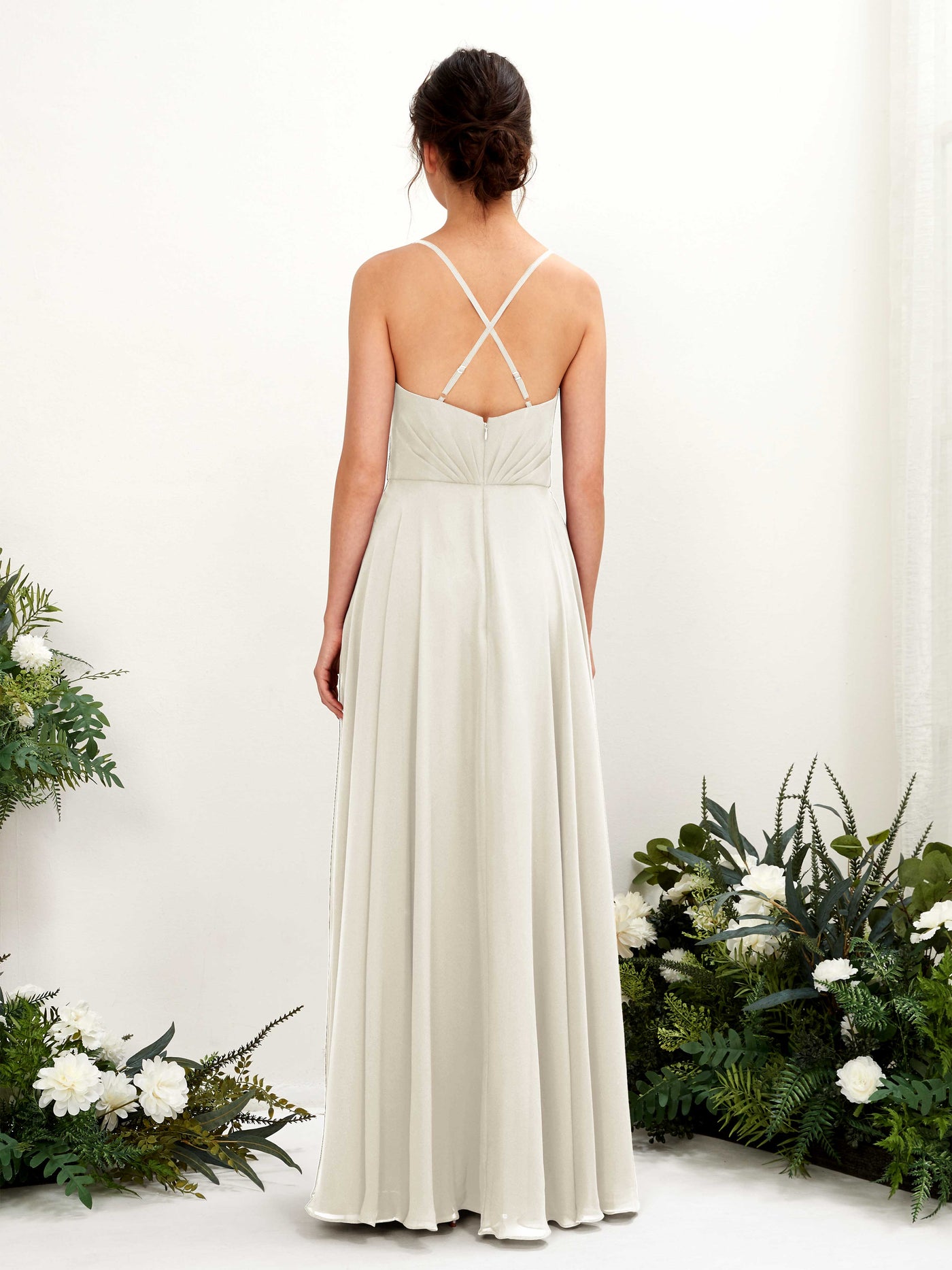Spaghetti-straps V-neck Sleeveless Bridesmaid Dress - Ivory (81224226)#color_ivory