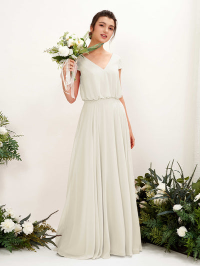 Carlyna Pauline A-Line Ivory Bridesmaid Dress Maxi Cap Sleeve V-Neck Dress #color_ivory