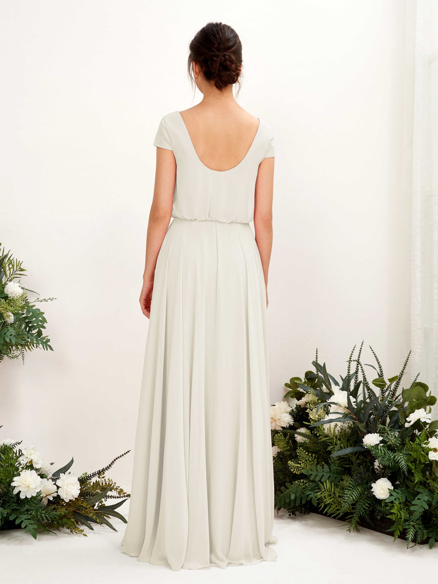 V-neck Cap Sleeves Chiffon Bridesmaid Dress - Ivory (81221826)#color_ivory