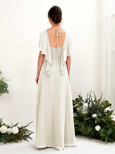Carlyna Darlene A-Line Ivory Bridesmaid Dress Maxi Short Sleeve V-Neck Dress Back View #color_ivory