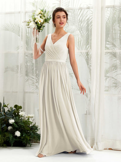 Carlyna Barbara A-Line Ivory Bridesmaid Dress Maxi Sleeveless V-Neck Dress Front View #color_ivory