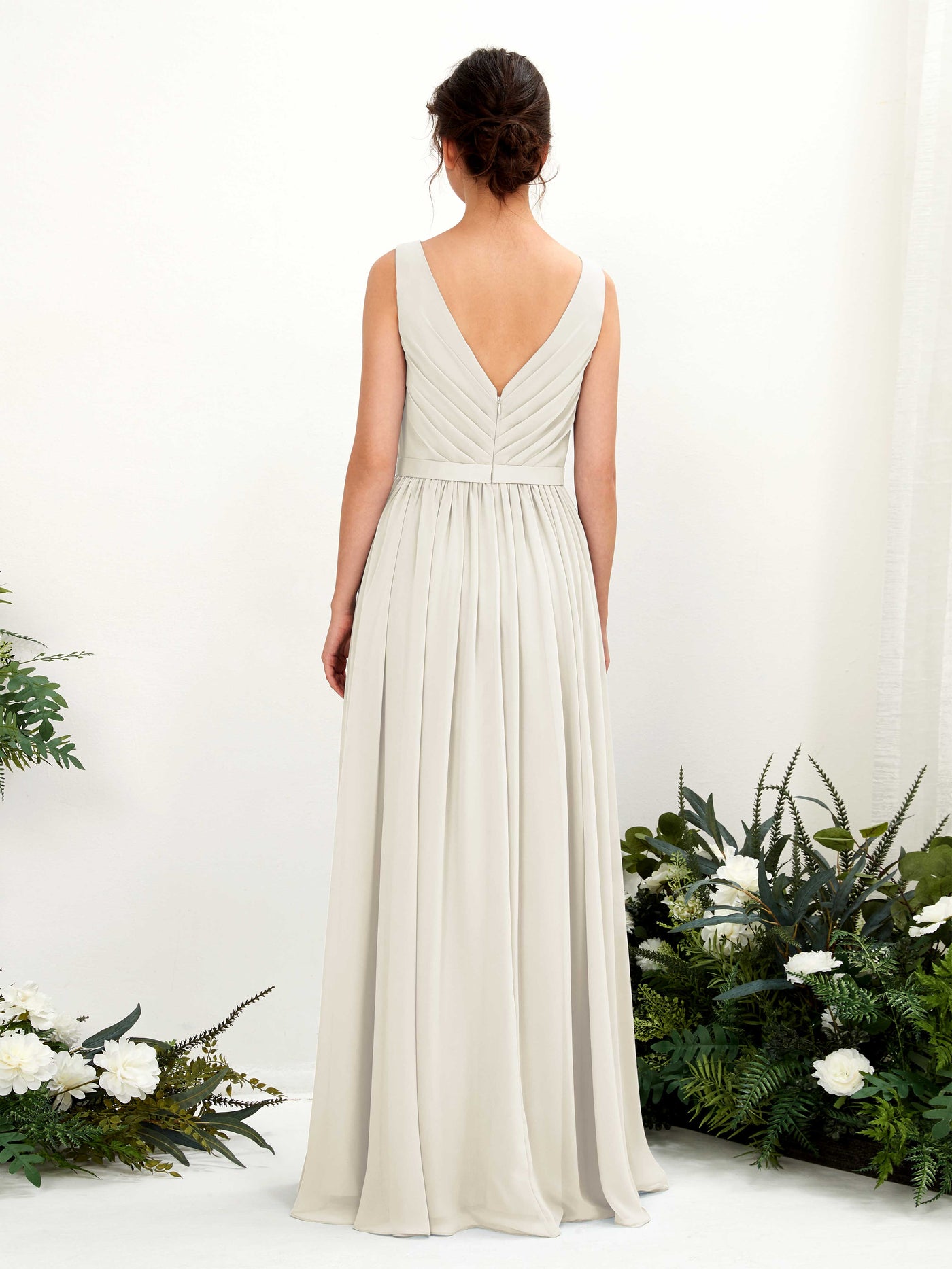 V-neck Sleeveless Chiffon Bridesmaid Dress - Ivory (81223626)#color_ivory
