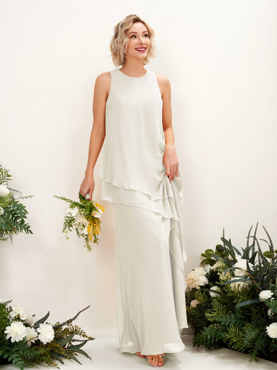 Carlyna Finna Sheath Ivory Bridesmaid Dress Maxi Sleeveless Round Neck Dress Front View #color_ivory