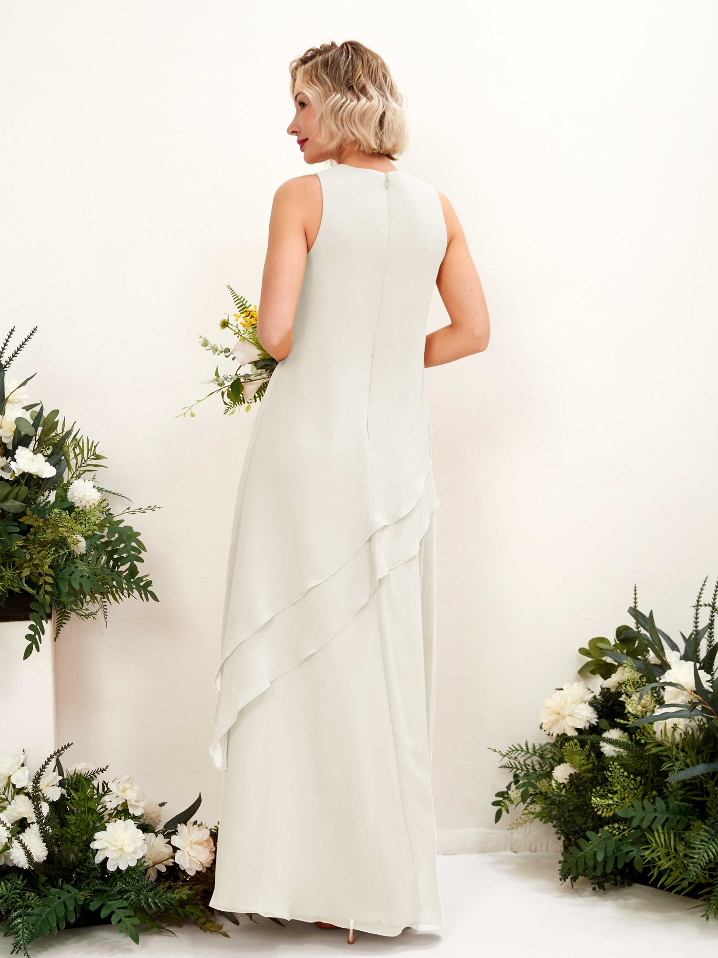 Round Sleeveless Chiffon Bridesmaid Dress - Ivory (81222326)#color_ivory