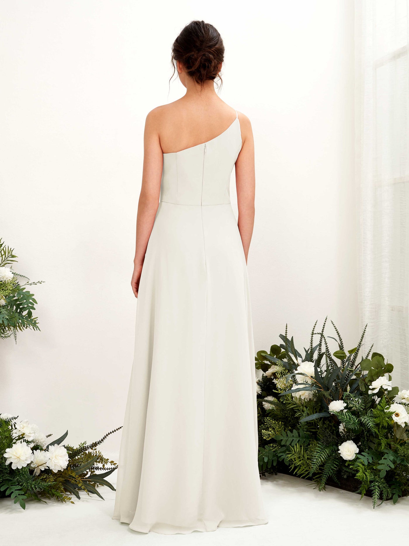 One Shoulder Sleeveless Chiffon Bridesmaid Dress - Ivory (81225726)#color_ivory