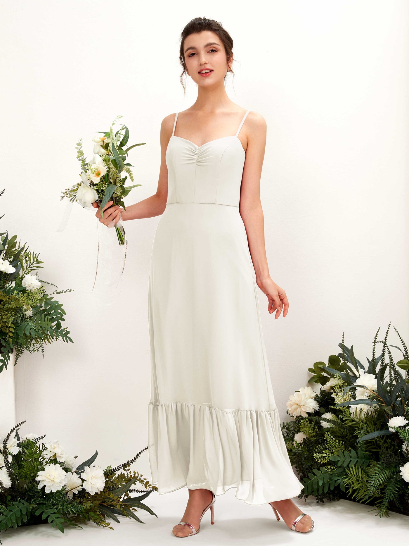 Spaghetti-straps Sweetheart Sleeveless Chiffon Bridesmaid Dress - Ivory (81223026)#color_ivory