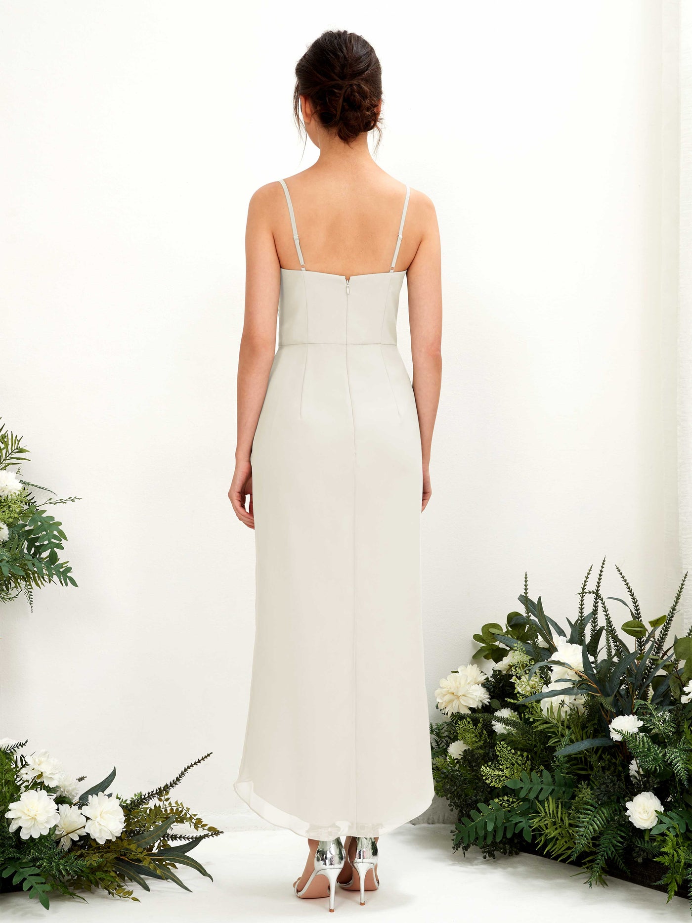 Spaghetti-straps V-neck Sleeveless Chiffon Bridesmaid Dress - Ivory (81221326)#color_ivory