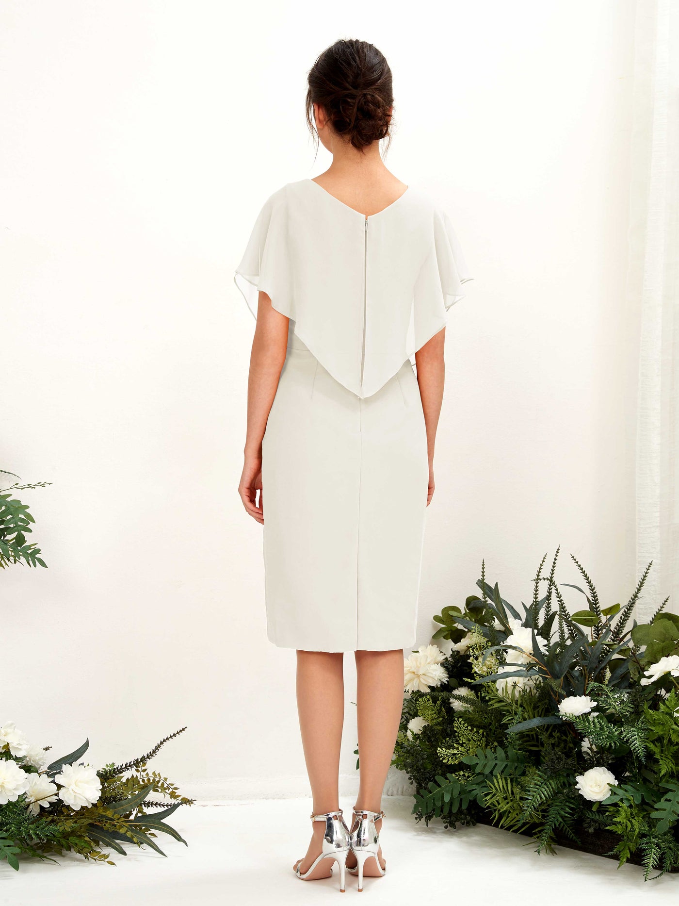 V-neck Short Sleeves Chiffon Bridesmaid Dress - Ivory (81222226)#color_ivory