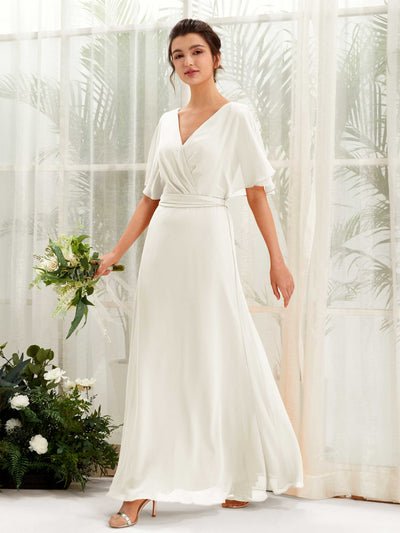 Carlyna Merta A-Line Ivory Bridesmaid Dress Maxi Short Sleeve V-Neck Dress #color_ivory