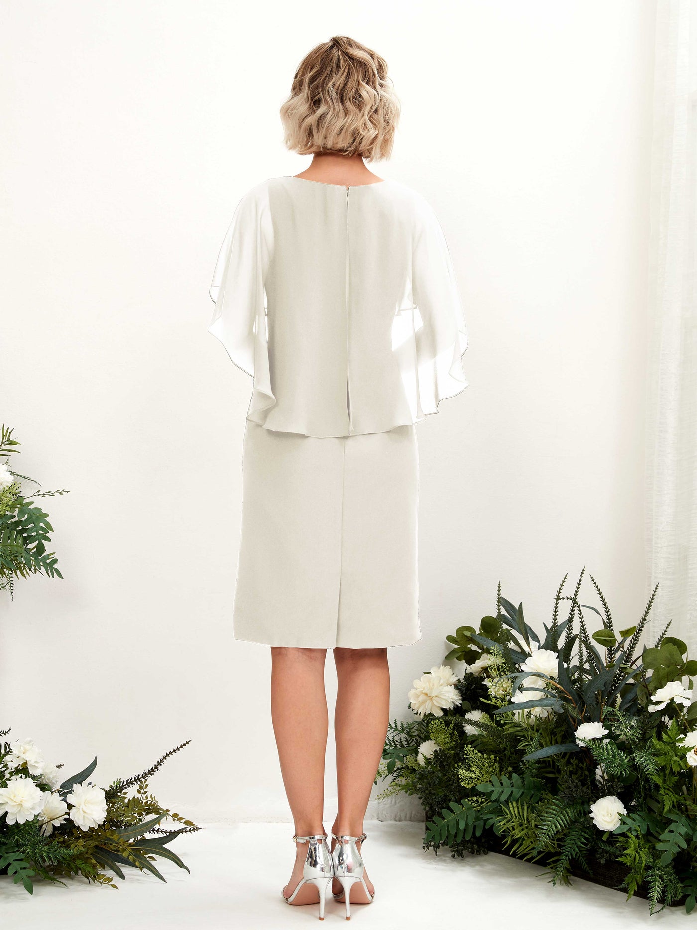 V-neck Short Sleeves Chiffon Bridesmaid Dress - Ivory (81224026)#color_ivory