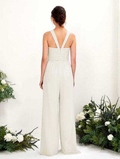 Carlyna Hilona Jumpsuit Ivory Bridesmaid Dress Maxi Sleeveless V-Neck Dress Back View #color_ivory