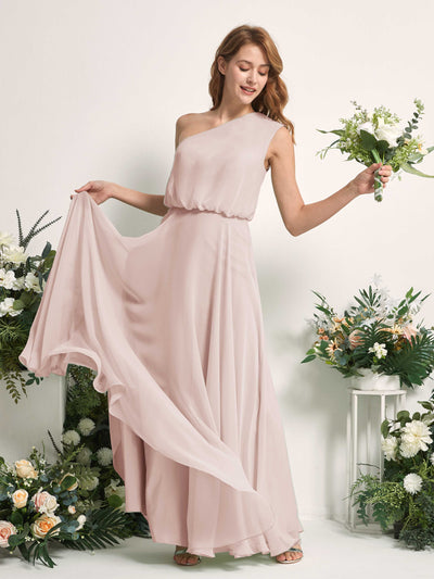 Carlyna Cecily A-Line Biscotti Bridesmaid Dress Maxi Sleeveless One Shoulder Dress Side View 2 #color_biscotti