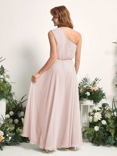 Carlyna Cecily A-Line Biscotti Bridesmaid Dress Maxi Sleeveless One Shoulder Dress Back View #color_biscotti