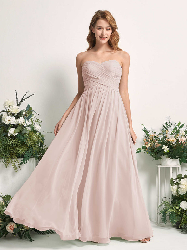 Bridesmaid Dress A-line Chiffon Sweetheart Full Length Sleeveless Wedding Party Dress - Biscotti (81226935)