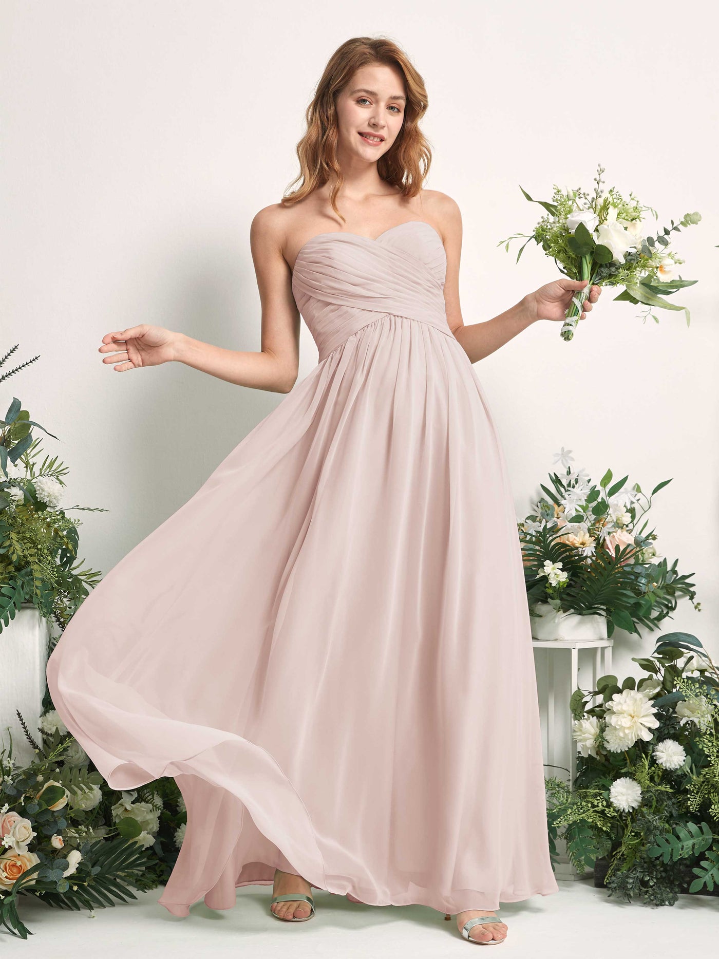 Bridesmaid Dress A-line Chiffon Sweetheart Full Length Sleeveless Wedding Party Dress - Biscotti (81226935)#color_biscotti