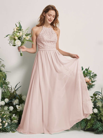 Carlyna Denise A-Line Biscotti Embroidered Bridesmaid Dress Maxi Sleeveless Round Neck Dress Front View #color_biscotti
