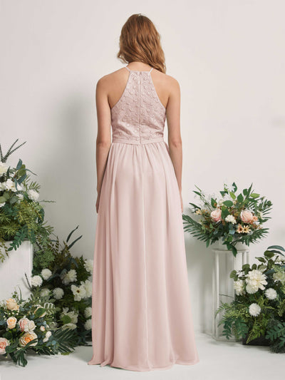 Carlyna Denise A-Line Biscotti Embroidered Bridesmaid Dress Maxi Sleeveless Round Neck Dress Back View #color_biscotti