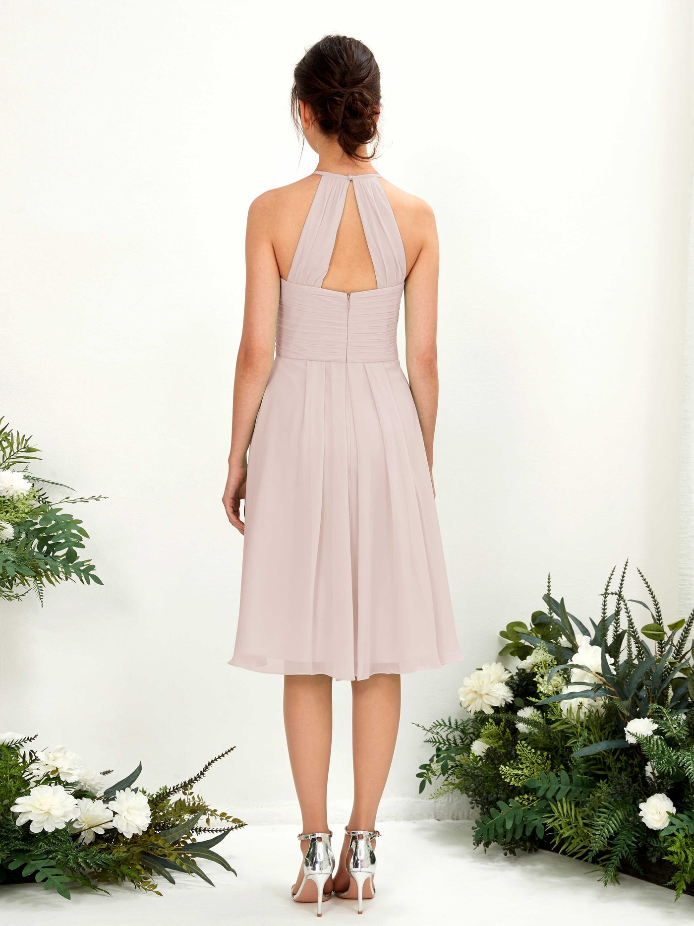 A-line Halter Sleeveless Chiffon Bridesmaid Dress - Biscotti (81220435)#color_biscotti