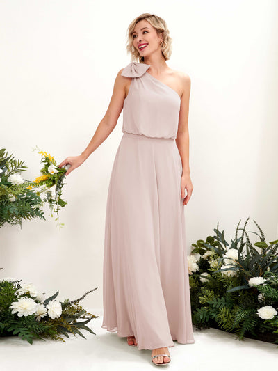 Carlyna Laurel A-Line Biscotti Bridesmaid Dress Maxi Sleeveless One Shoulder Dress #color_biscotti